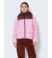Noisy May Pink Colour Block Hooded Long Sleeve Padded Coat